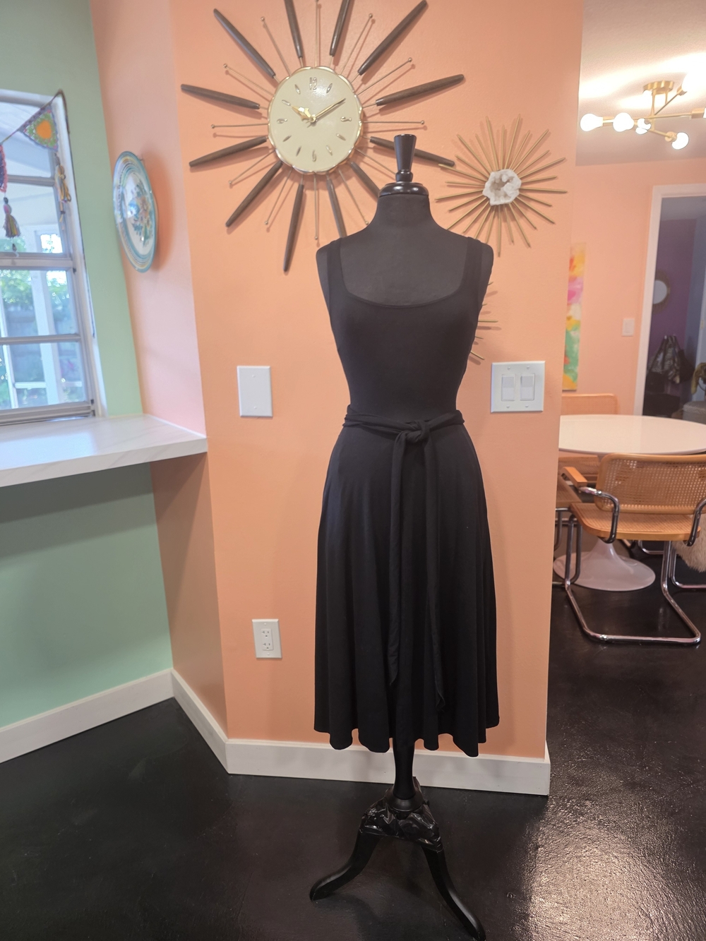 Reformation Jeans M Black Sleeveless Midi Dress with Tie Waist Classic Luxury - Picture 5 of 15
